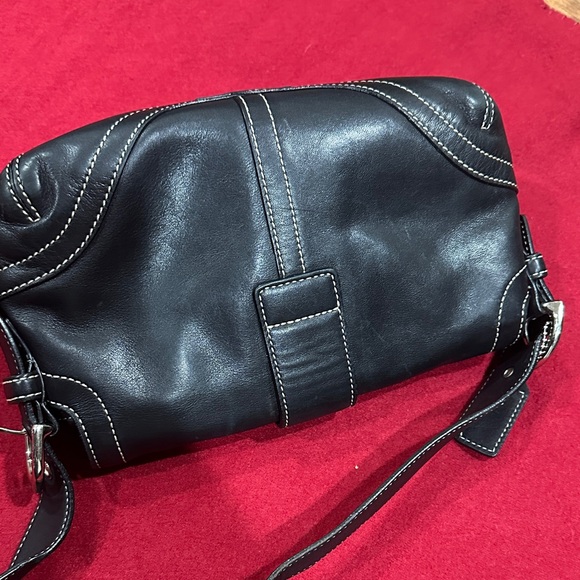 Coach Black Leather Shoulder Bag with Stitching - Picture 8 of 12